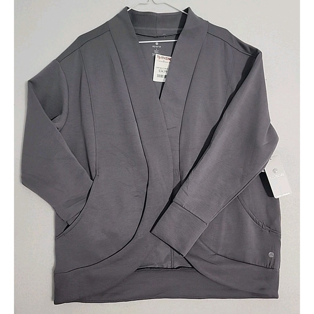 Apana Lavendar Open Shrug Sweater Cardigan Athleisure Sz Large Pockets NWT